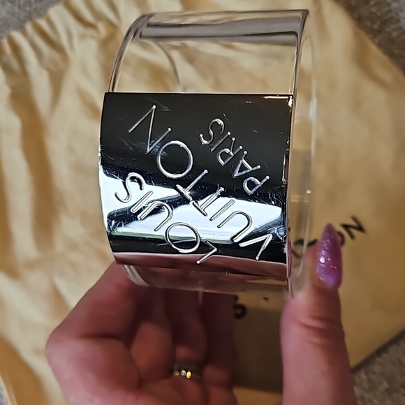 Louis Vuitton Clear Resin Silver Logo Cuff Bangle Bracelet w/Dustbag - AUTHENTIC - Picture 3 of 8
